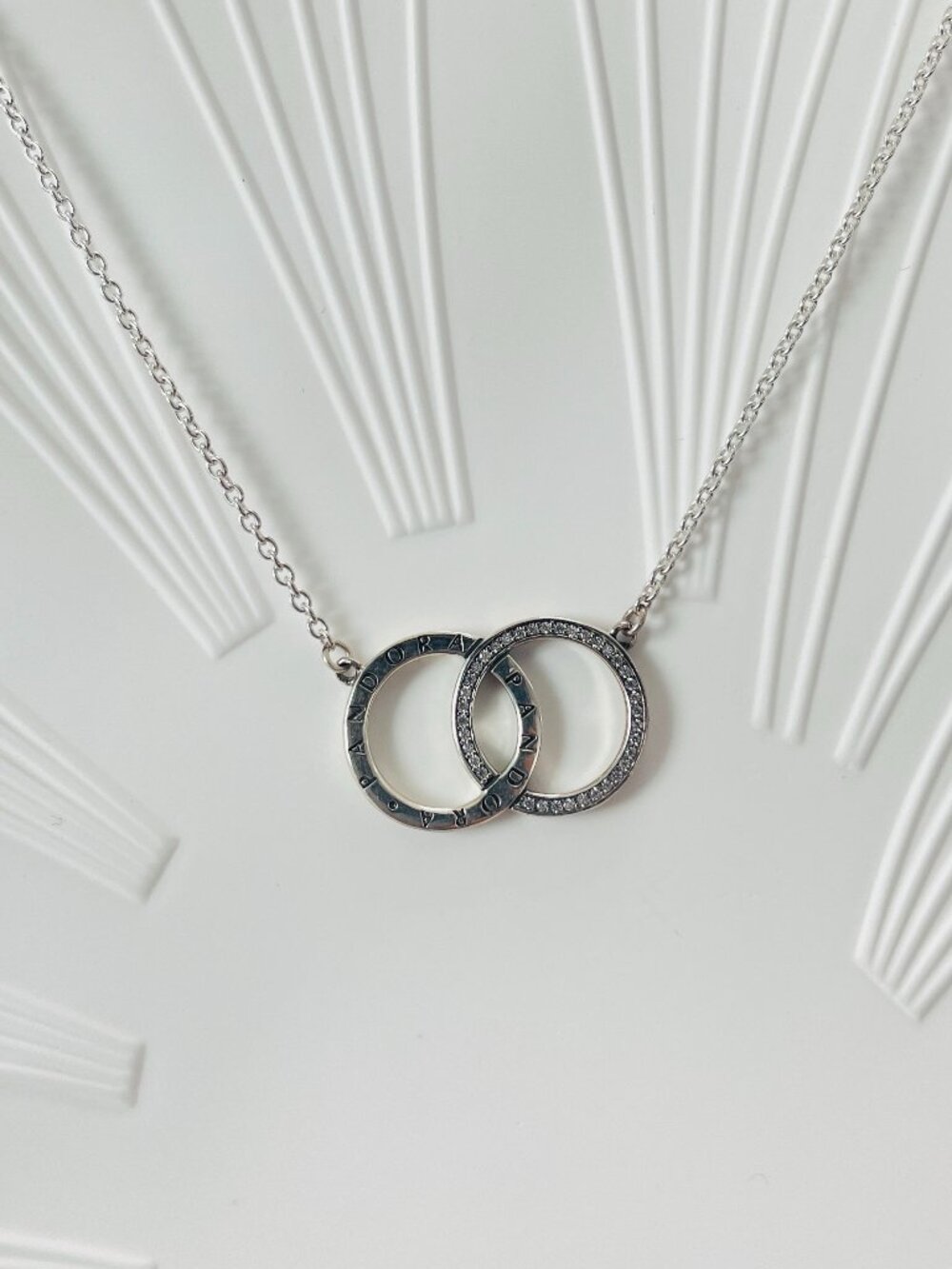 Pandora Entwined Circles Pandora Logo & Sparkle Collier Necklace